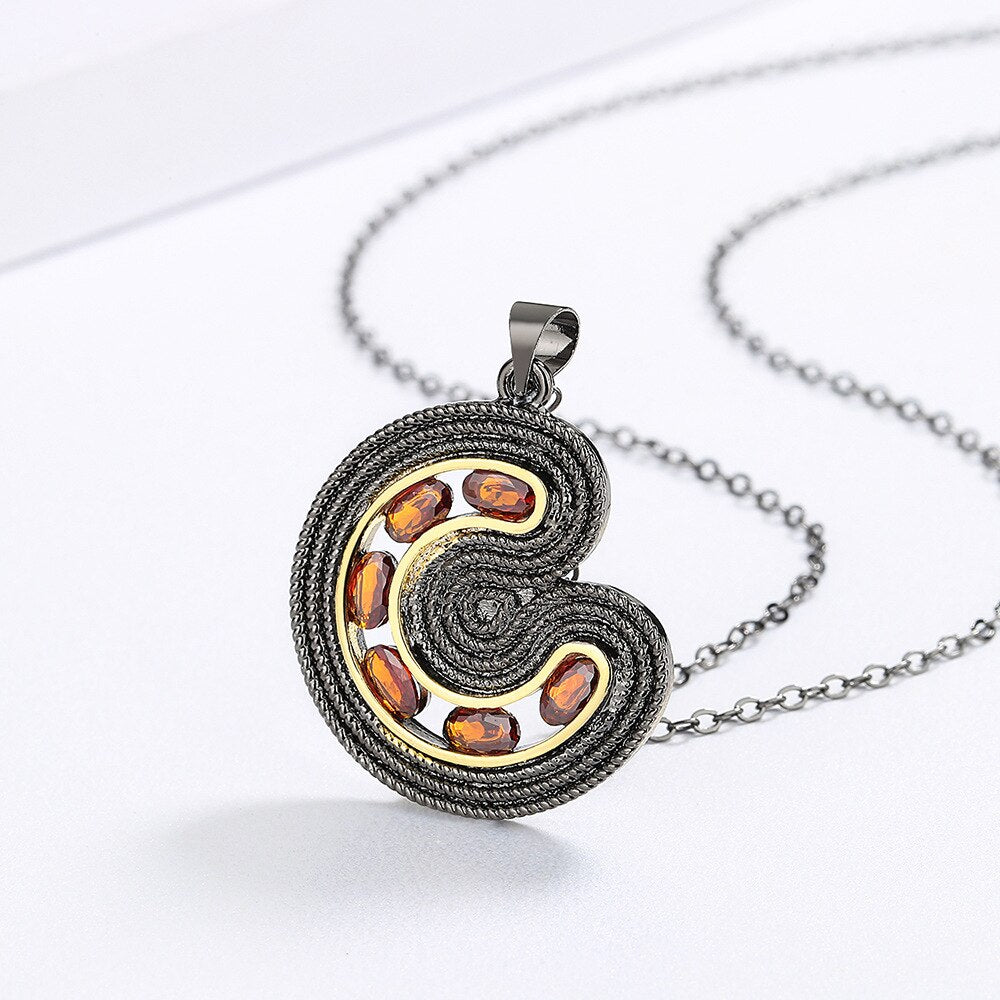 3C Swirl - Black Gold Style Pendant Necklace