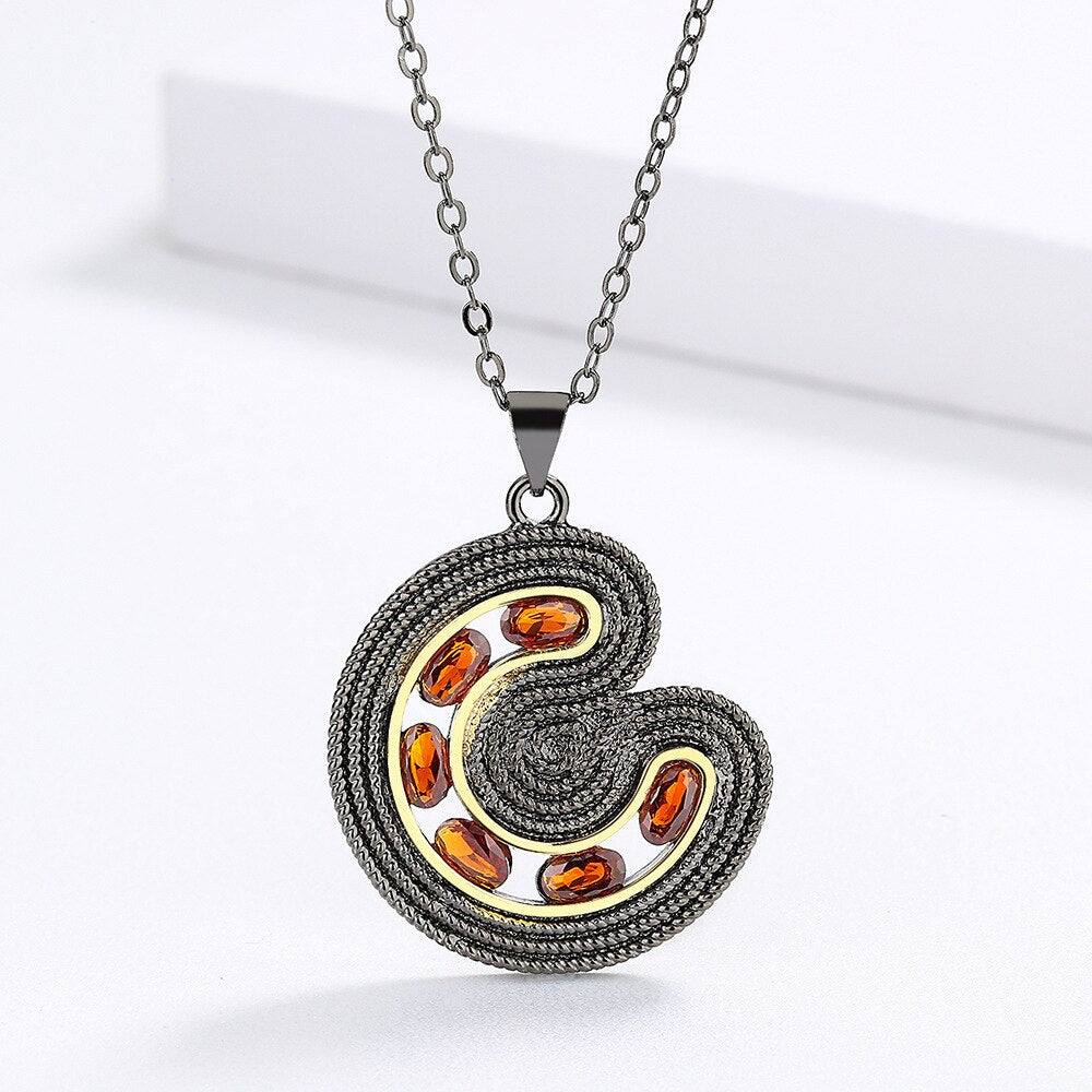3C Swirl - Black Gold Style Pendant Necklace