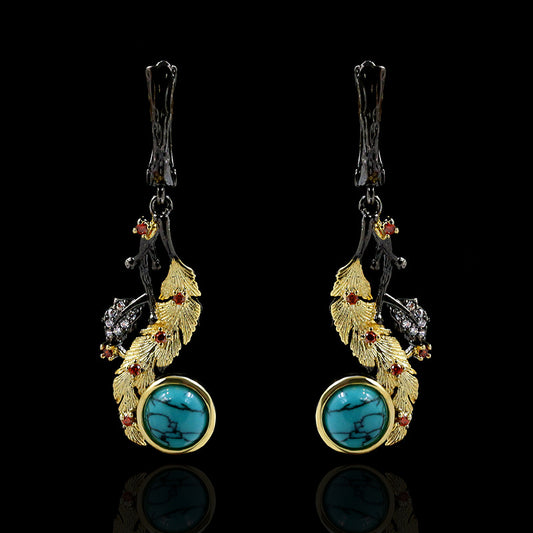 Bohemian Turquoise, Black Gold Style Drop Earrings