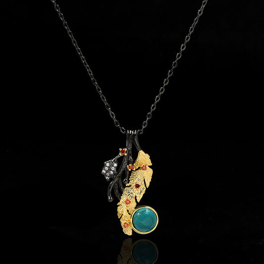 Bohemian Turquoise, Black Gold Style Pendant Necklace