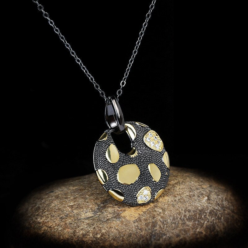 Black Leopard, Contemporary Design, Two-tone Black Gold Style Pendant Necklace