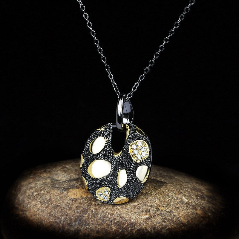 Black Leopard, Contemporary Design, Two-tone Black Gold Style Pendant Necklace