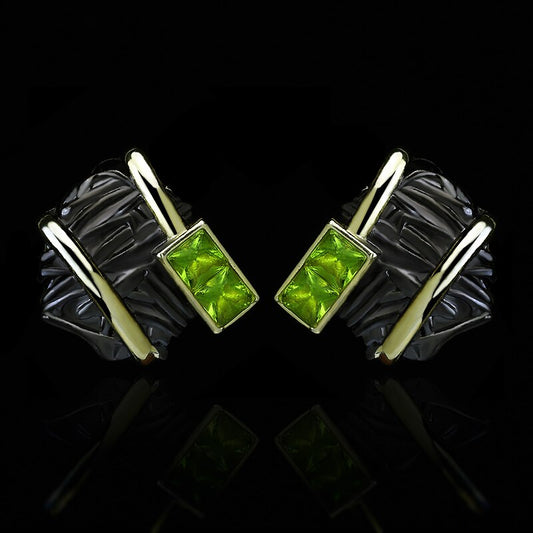 Contemporary Snake Wrap, Two-tone Black Gold Style Stud Earrings