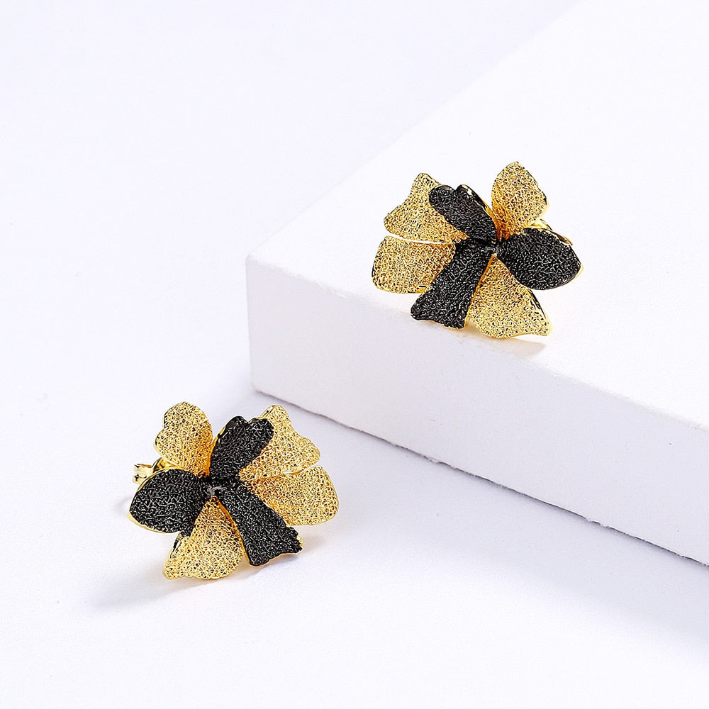 Ethereal, Two-tone Black Gold Style Stud Earrings