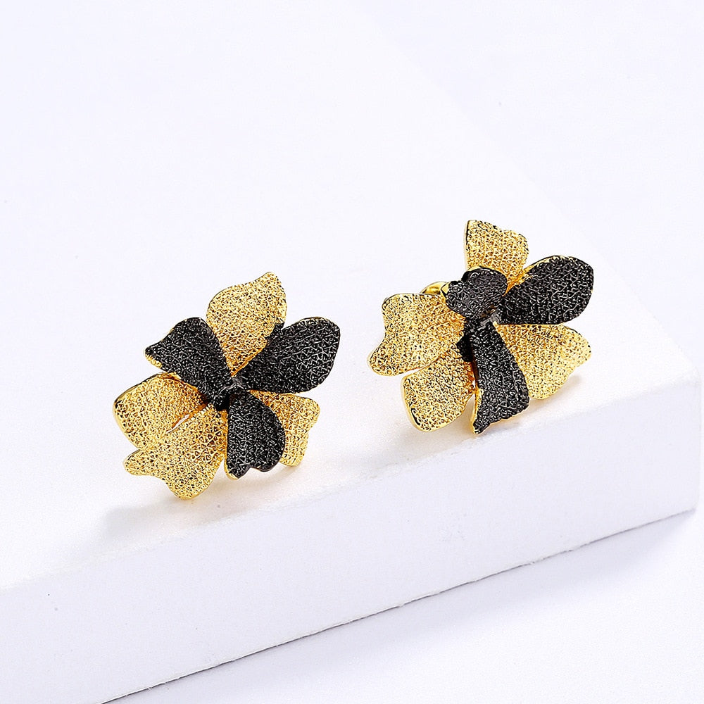 Ethereal, Two-tone Black Gold Style Stud Earrings