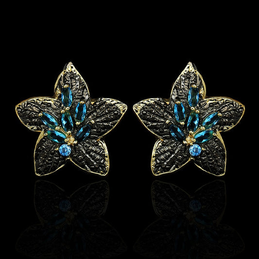 A Touch of Blue, Black Gold Style Stud Earrings