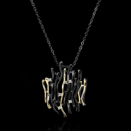Captivating Contemporary, Two-tone Black Gold Style Pendant Necklace