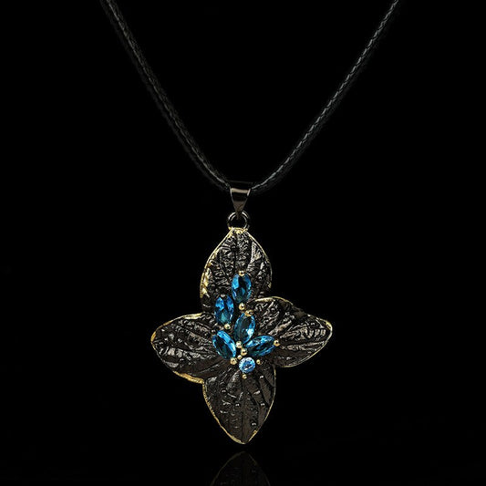 A Touch of Blue, Black Gold Style Pendant Necklace